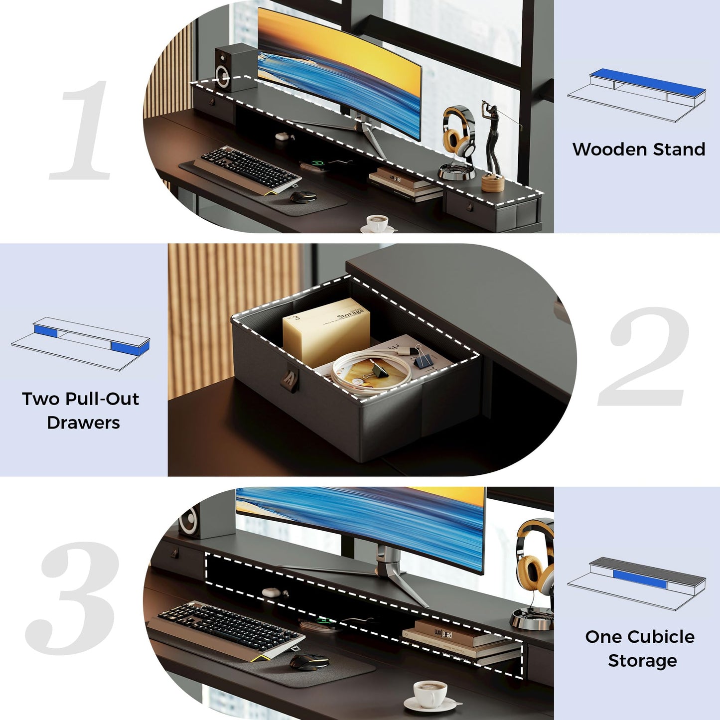 Agilestic Electric Adjustable Height Desk, with 2 Fabric Drawers, 100x60cm