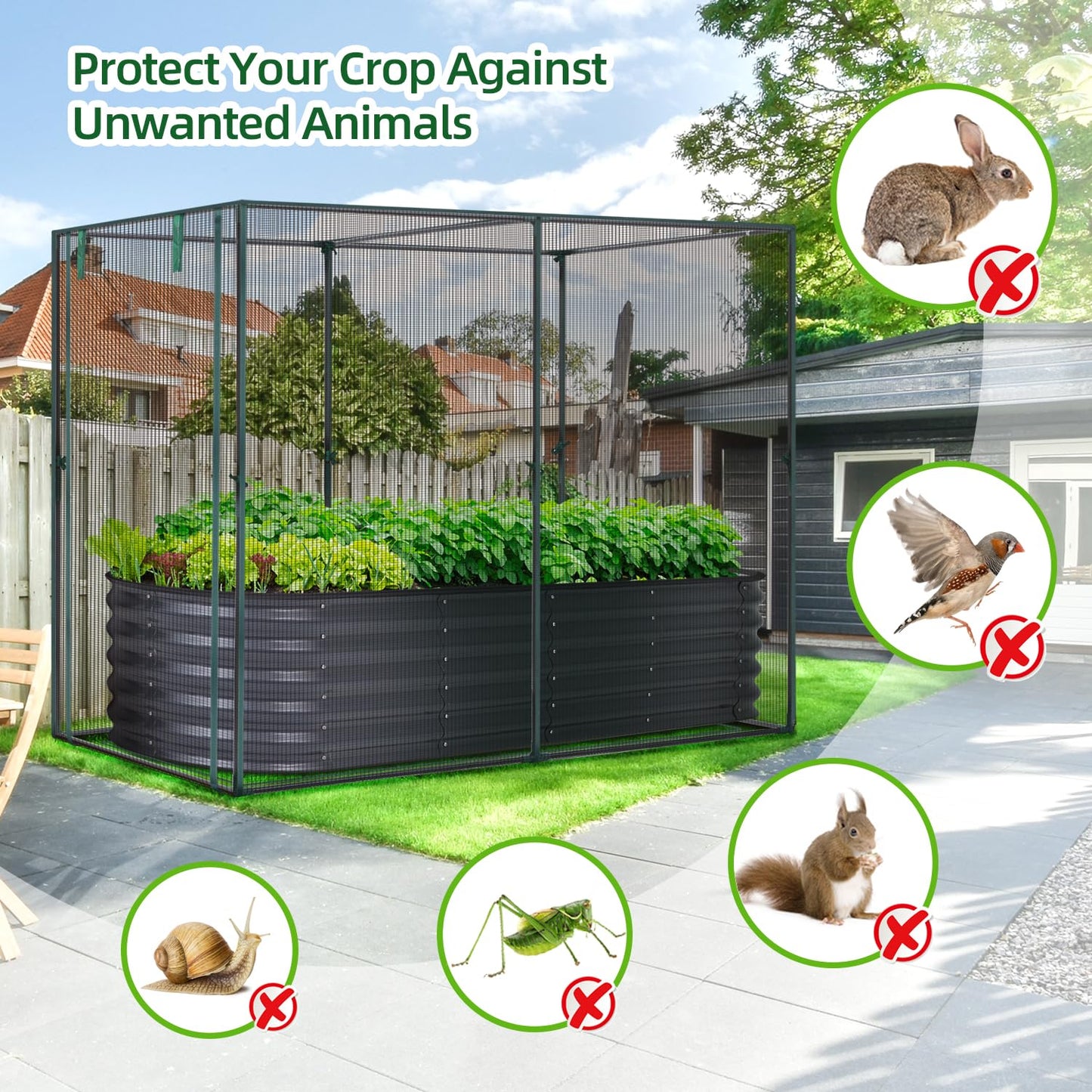 Fruit Cage Plant Cages for Garden: Ohuhu 2x1.2x1.6 m Large Plants Protection Tent Cage with Zippered Door for Vegetable Flower Fruit, Greenhouse with