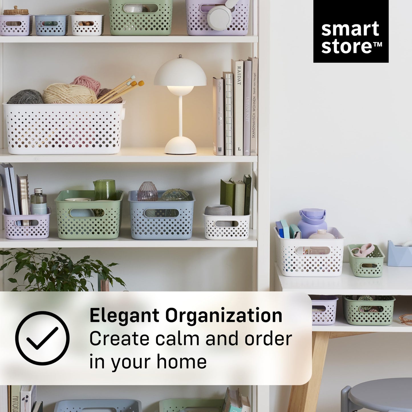 SmartStore Storage Basket with Handles in Lavender 11.4L (36.5x27x15cm) | Plastic Storage Bin from Recycled Plastic