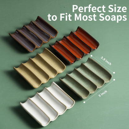 Cormomu Draining Ceramic Soap Dish - Fluted Design, Bar Soap Holder for Shower & Bathroom, Soap Saver Sponge Lift, Green