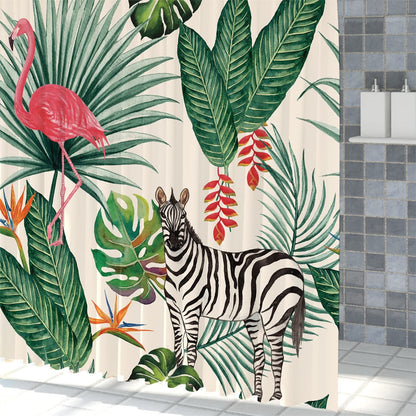 SDOTPMT 90x183cm Flamingo Shower Curtain Tropical Palm Tree Green Leaves Banana Leaf Horse Bath Curtain Summer Theme Bathtub Curtain Fabric Polyester