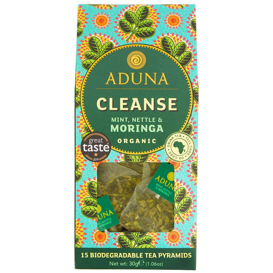 Aduna Organic Cleanse Moringa Super Tea | Natural Caffeine-Free Herbal Infusion With Moringa, Peppermint & Nettle | Superfood Tea for Digestion & Gut