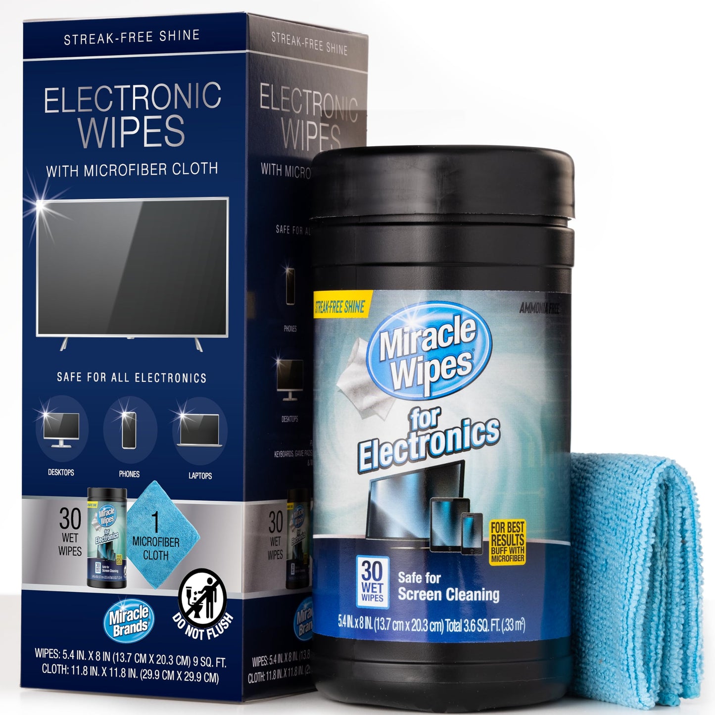 Screen Wipes for TV, Laptop & Monitor ? Screen Cleaner Wipes for Electronics ? TV Screen Cleaner for LED, LCD, OLED, Phones ? (30 Count + Microfiber