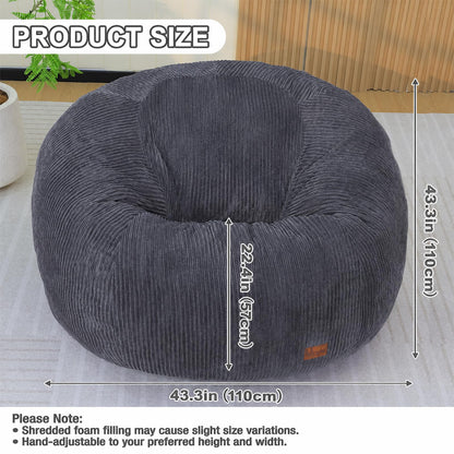 UODERS Oval Bean Bag for Adults Kids & Teens, Large Bean Bag Chair with Corduroy Cover with Handle