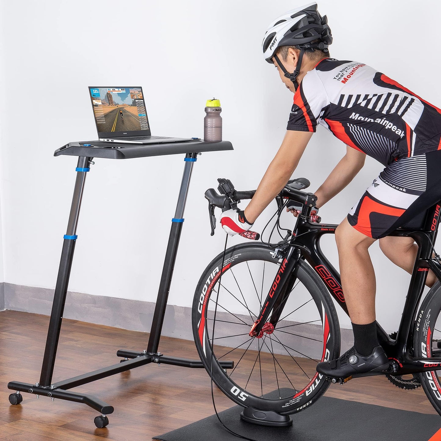 CXWXC Indoor Training Bicycle Desk, Height-Adjustable Computer Stand with Non-Slip Surface - Portable Bicycle Trainer Fitness Table with Lockable