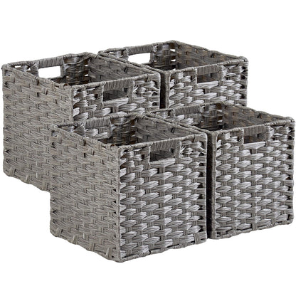Mangata 25 cm Storage Cube Boxes for 27 cm Closet, Rattan Effect Storage Baskets, Wicker Woven Polyrattan Material Closet Organizer, 25x25x25 cm