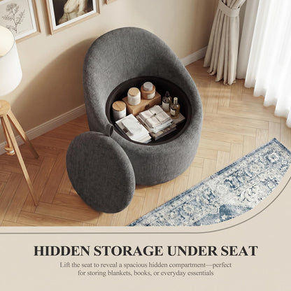 Barrel Swivel Accent Chair with Hidden Storage, 360° Rotating Lounge Chair, Upholstered Breathable Fabric, High Density Foam Seat