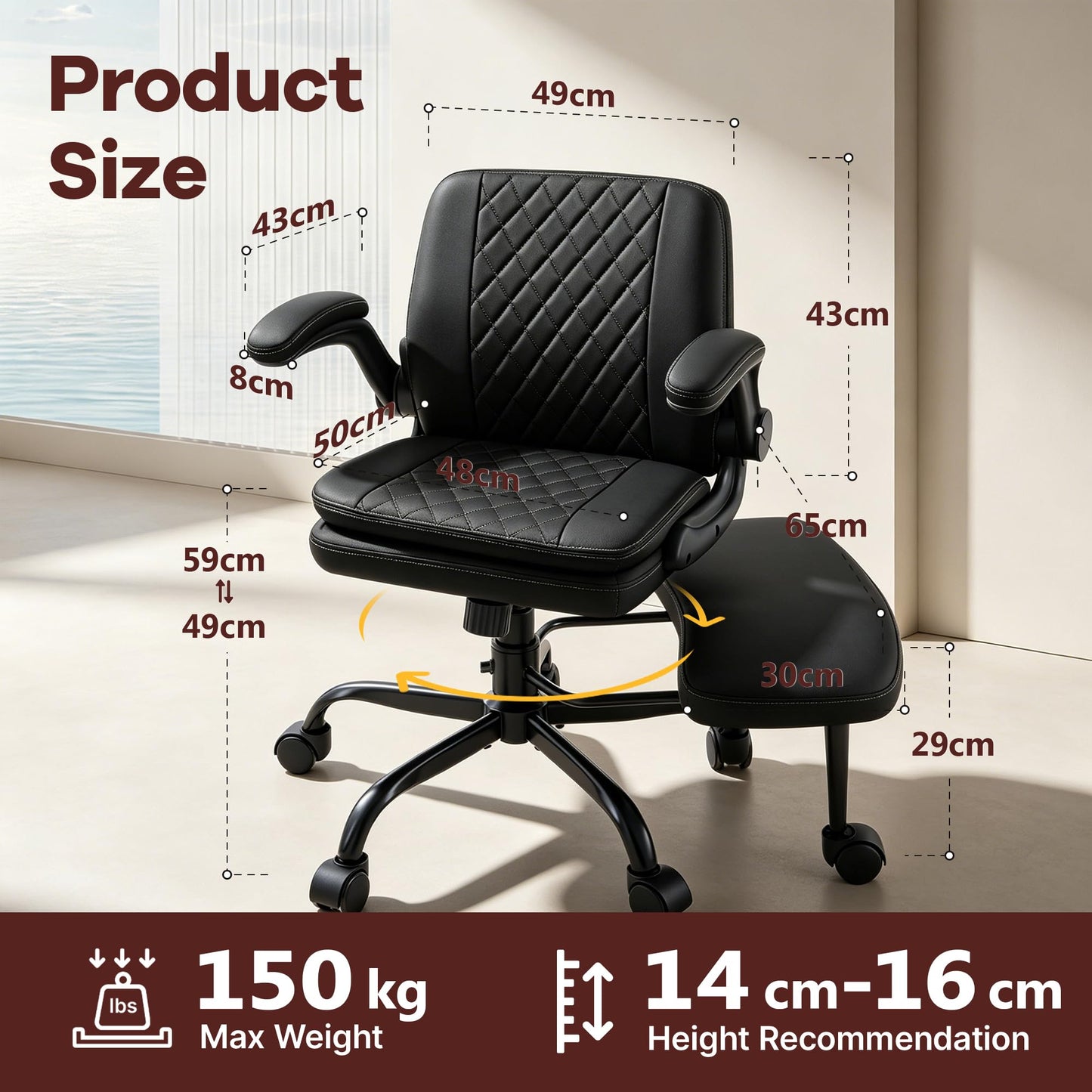 Coscendo Ergonomic Kneeling Chair with Flip-Up Armrests, 180 KG, Black
