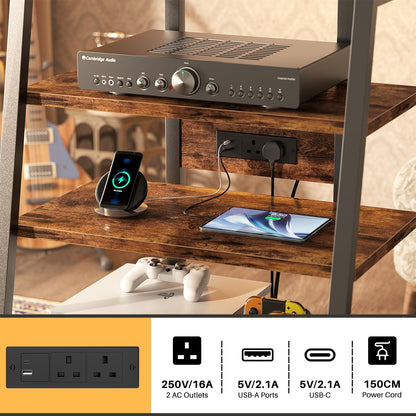iSunirm HiFi Stand, AV Media Stand with Outlets, 4-Tier Media Console with LED Lights, Record Player Stand With Storage Shelves