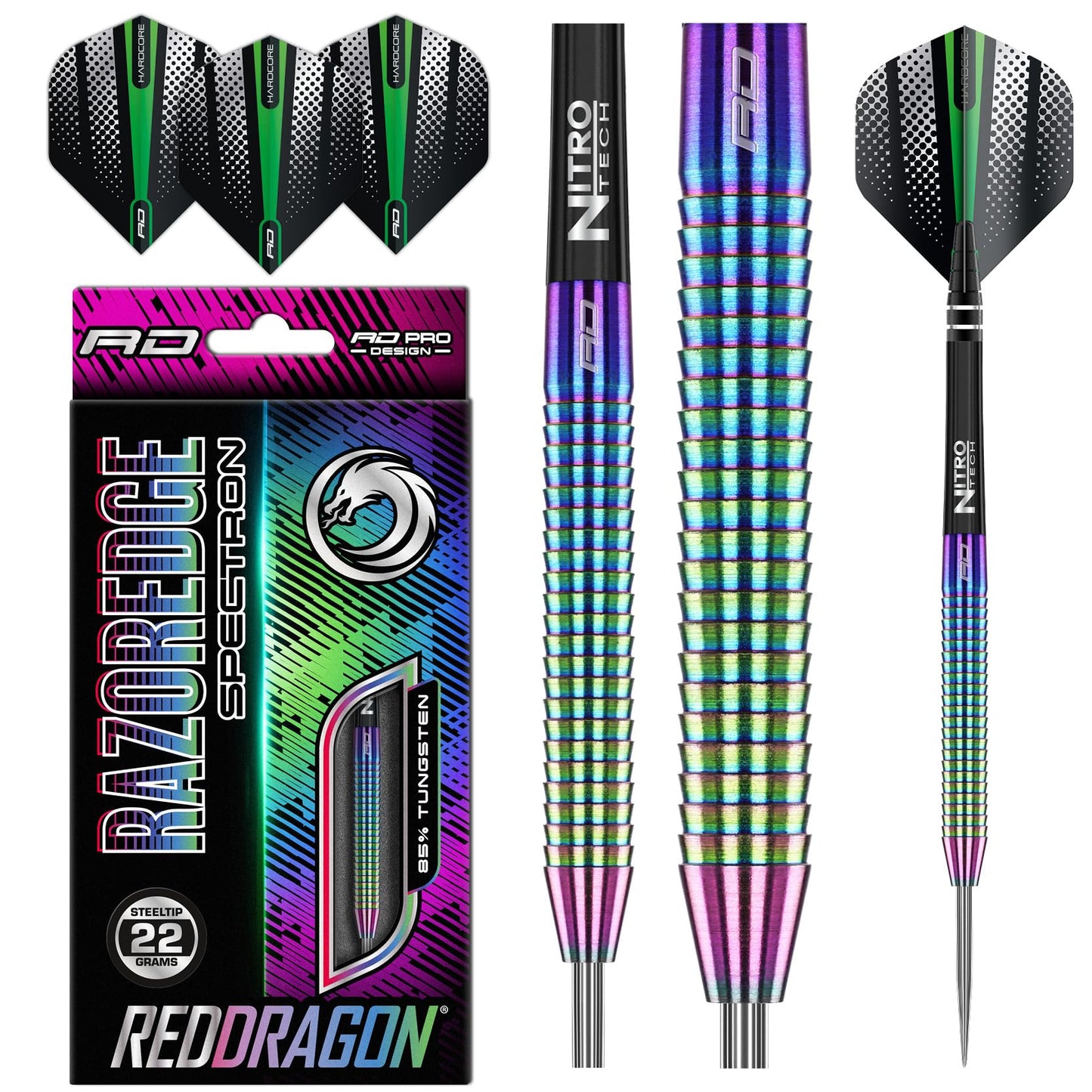 RED DRAGON Razor Edge Spectron 22g - Tungsten professional steel darts set with flights and shafts