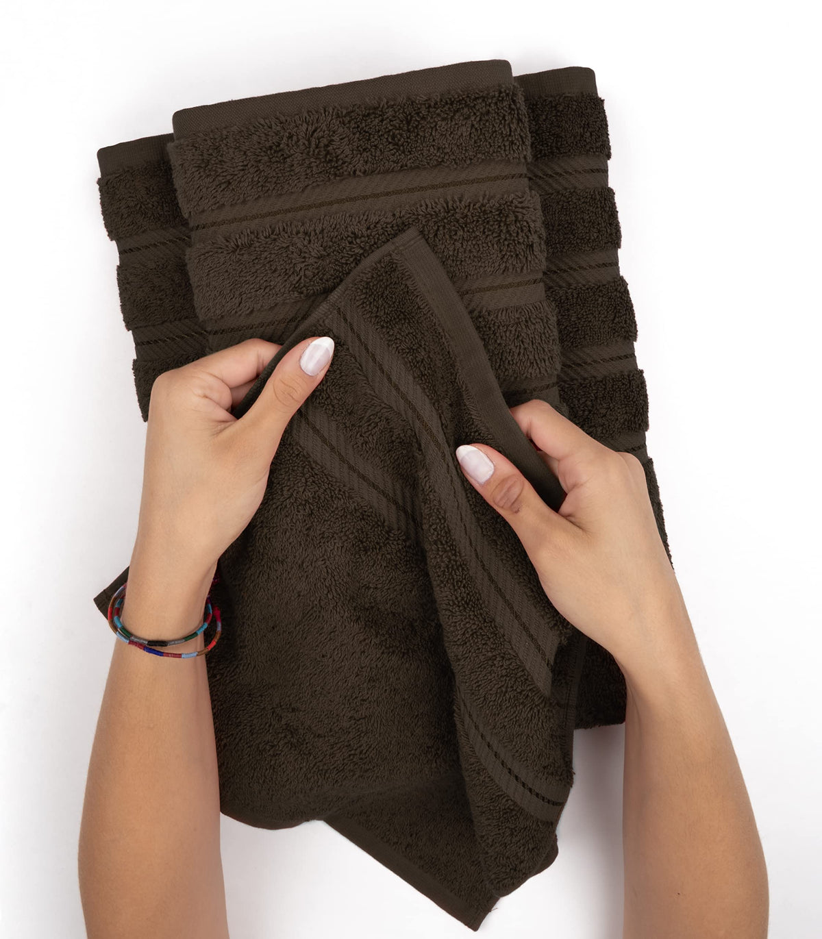 American Soft Linen Set of 4 Hand Towels for Bathroom, 100% Turkish Cotton, 600 g/m², Hand and Face Towels for Bathroom or Kitchen, Brown