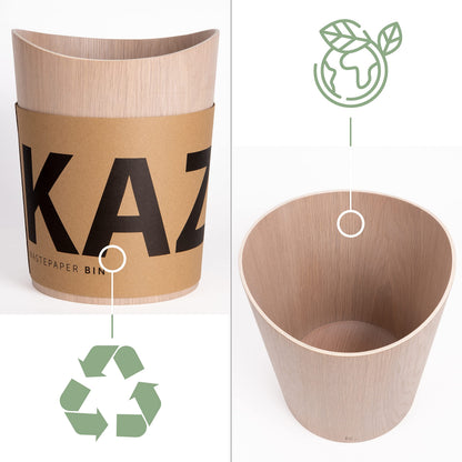 Kazai. Real Wood Waste Paper Bin Börje | Wooden Paper Basket for Office, Kids' Room, Bedroom and more | 9 liters | Oak white