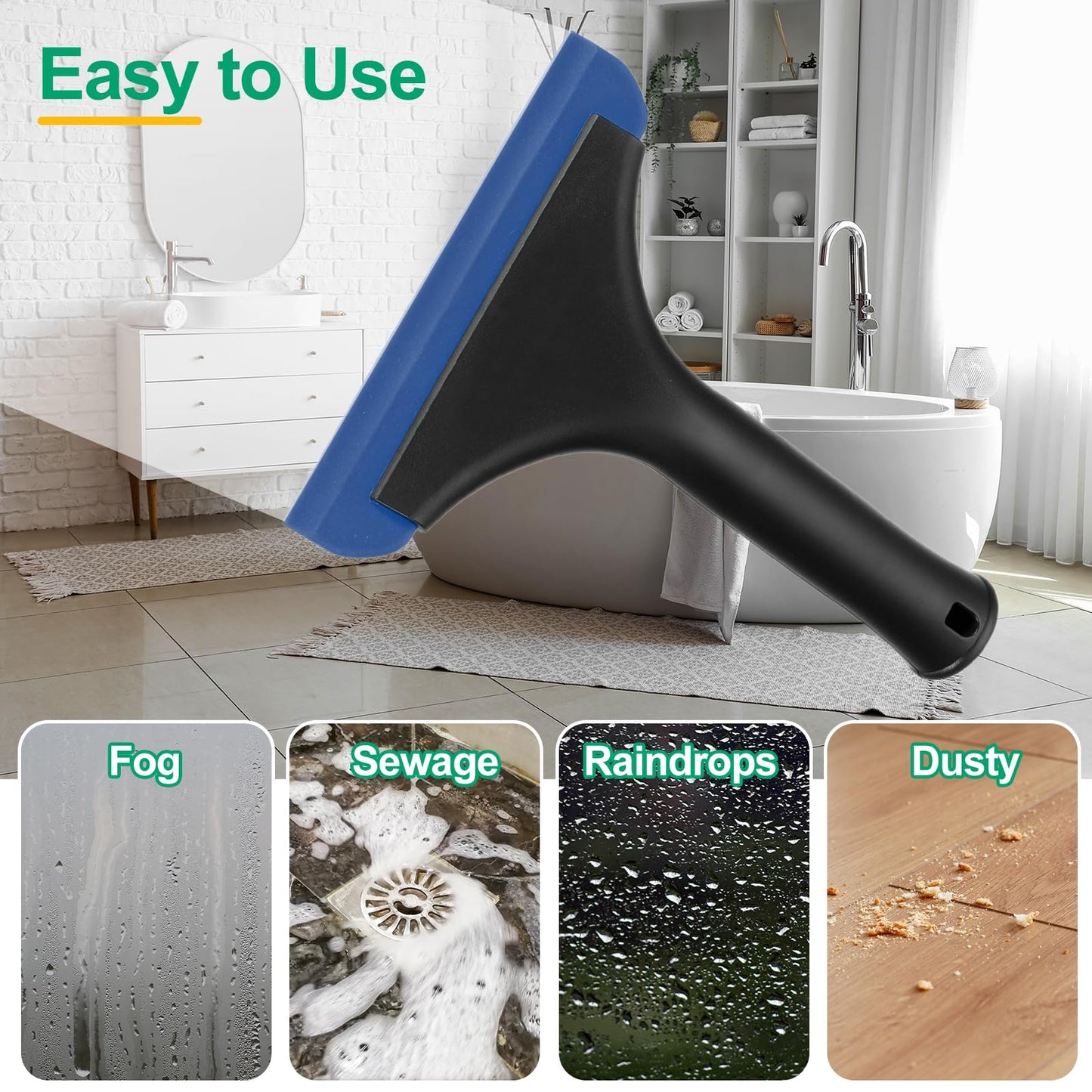 sourcing map 6 Inch Shower Squeegee for Glass Doors, All-Purpose Bath Squeegee with Handle for Bathroom Window Mirror Car Glass, Black/Blue