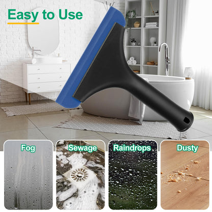 sourcing map 6 Inch Shower Squeegee for Glass Doors, All-Purpose Bath Squeegee with Handle for Bathroom Window Mirror Car Glass, Black/Blue