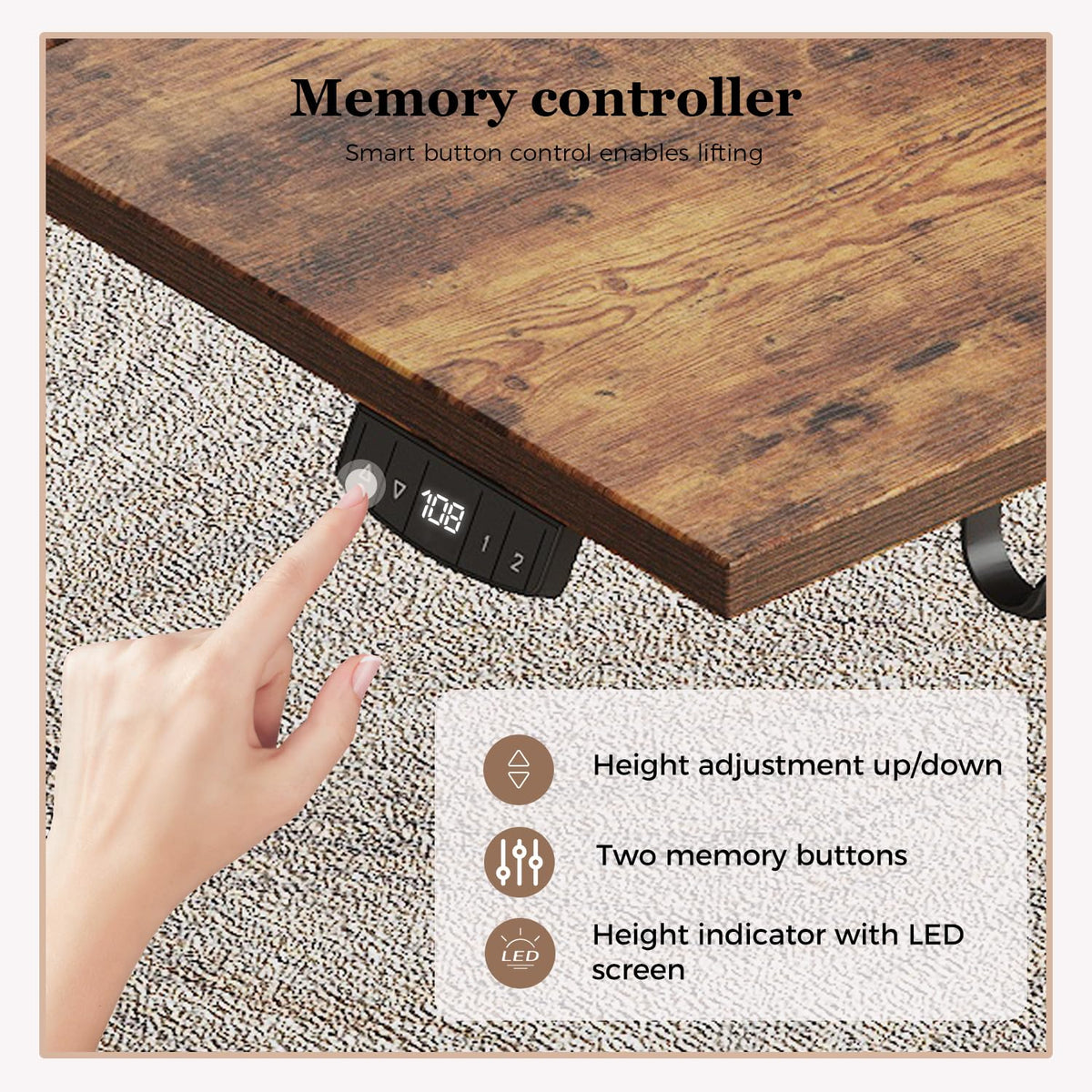 Klicelor Height Adjustable Electric Desk, 2 Memory Buttons, 120x80cm
