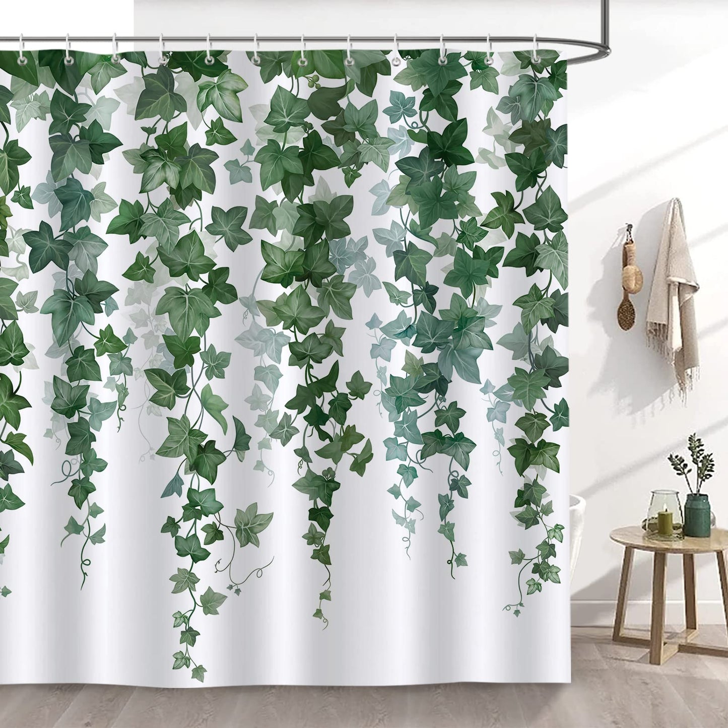 Bonhause Ivy Leaves Shower Curtain 180 x 180 cm Green Hanging Vine Plants Bathroom Curtain Waterproof Mildew & Mould Resistant Polyester Fabric Bath