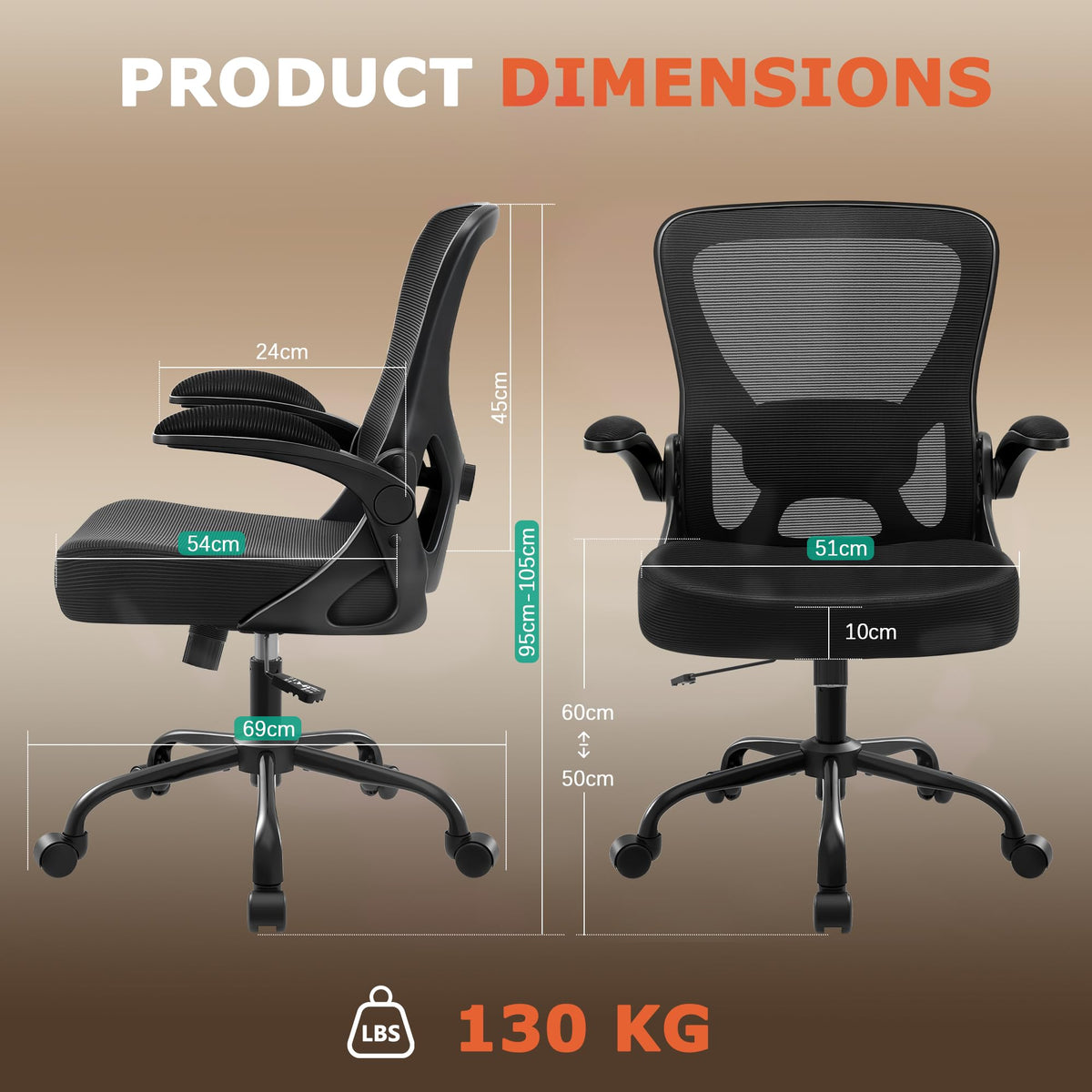 Coscendo Ergonomic Mesh Office Chair with Flip-Up Armrests, Black