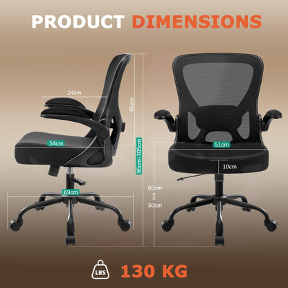 Coscendo Ergonomic Mesh Office Chair with Flip-Up Armrests, Black
