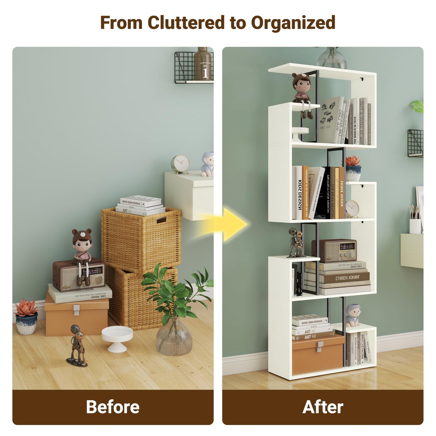 Manora White Bookcase 4 Tier Narrow Bookcase Room Divider Shelves