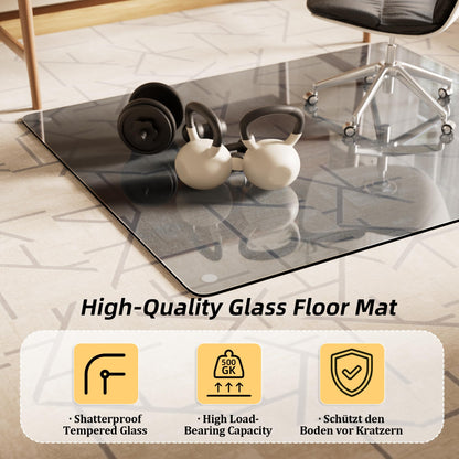 Koonmi Tempered Glass Chair Mat, 116 x 90 cm, Grey