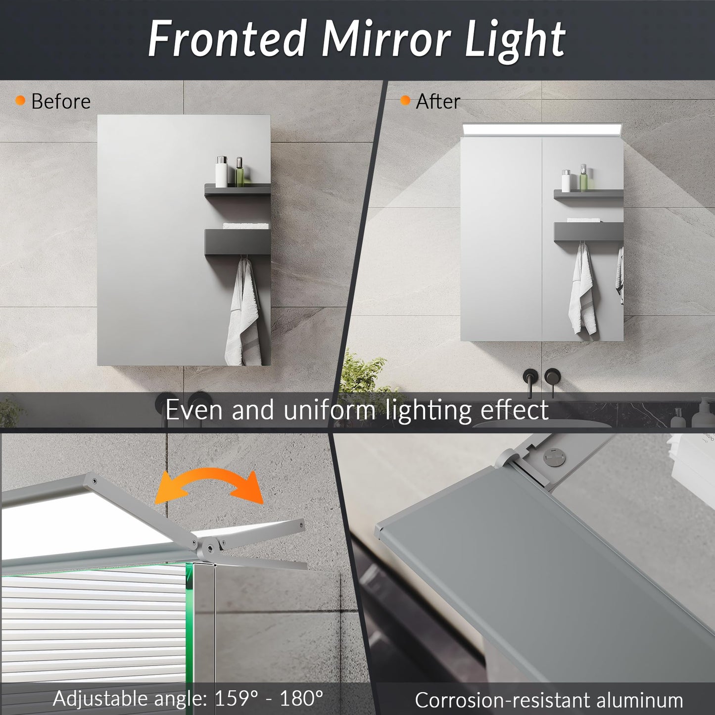 ELEGANT Bathroom Mirror Cabinet with LED Makeup Light, 520 x 650 mm
