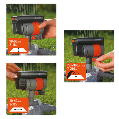 GARDENA 84-BZMX ZoomMaxx - 2400 Sq Ft, Fully Adjustable Sprinkler on Weighted Base for Flexible, Leak Proof and Precise Watering, Compatible with Any