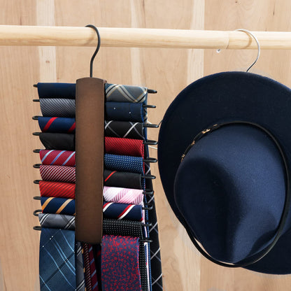 Mkono Wooden Tie Rack Retro Belt Storage Hanger Organizer for Men Closet Space Saving Rack with 20 Non-Slip Hooks for Ties Belt Scarf Organizer 360