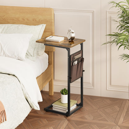 Vagusicc C-Shaped Side Table, Height Adjustable Sofa Side Table, Bedside Table with Cloth Storage Bag, C Tables End Table for Small Spaces