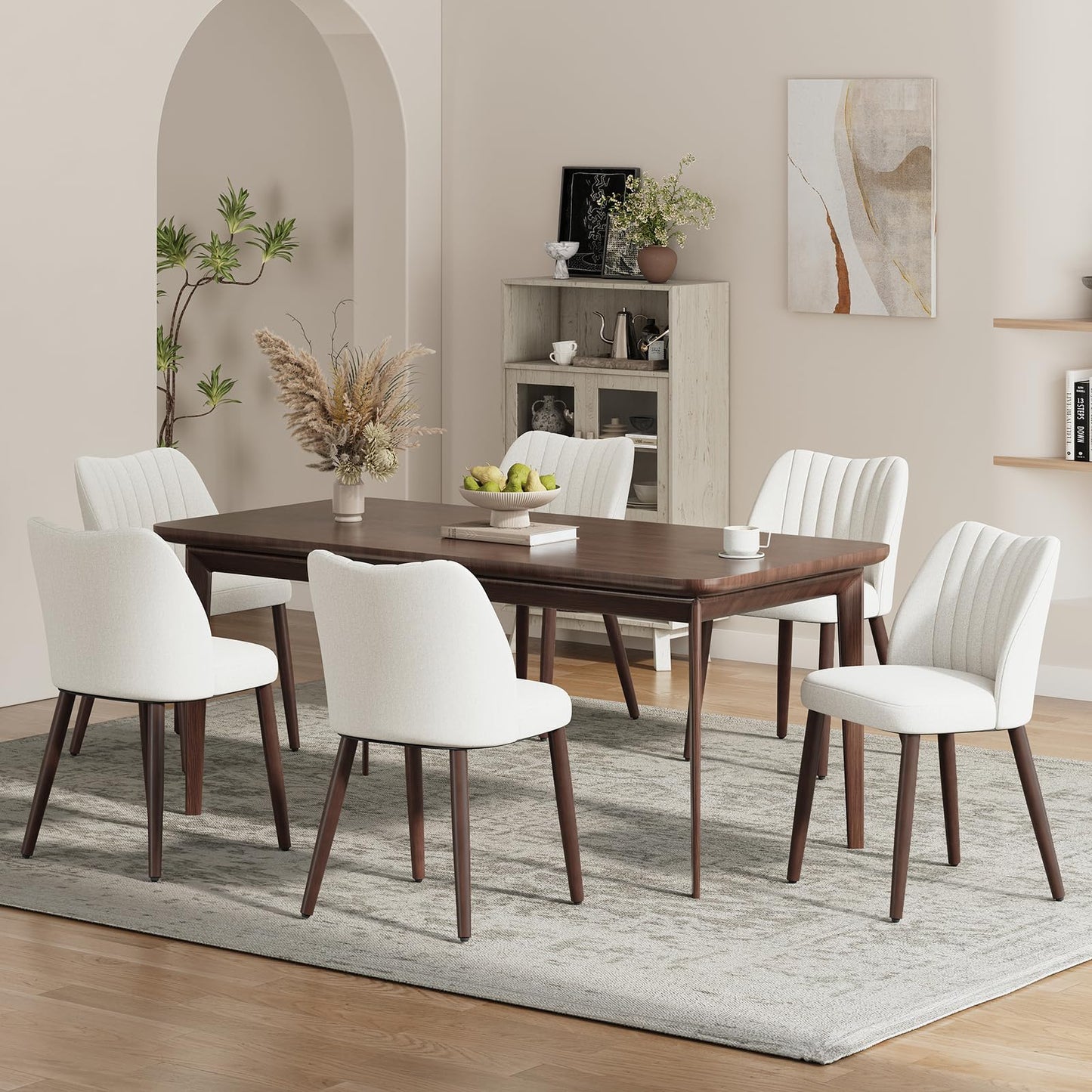 MALOL Upholstered Dining Chairs Set of 6, Fabric Chairs for Dining Room with Solid Wood Legs and Thick Seat Cushion
