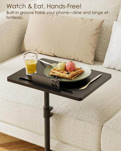 HEYZOEY C-Shaped Side Table Adjustable, 360° Swivel Sofa End Table, 40x30x45-83cm, Small Coffee Table, Bedside Table for Living Room, Bedroom (Black)