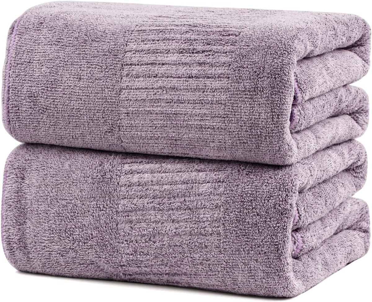 SEISSO Set of 2 Bamboo Bath Towels,88.9 × 160 cm Oversized XXL Towels, Extra Soft, Highly Absorbent, Quick-Drying,Purple