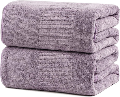 SEISSO Set of 2 Bamboo Bath Towels,88.9 × 160 cm Oversized XXL Towels, Extra Soft, Highly Absorbent, Quick-Drying,Purple