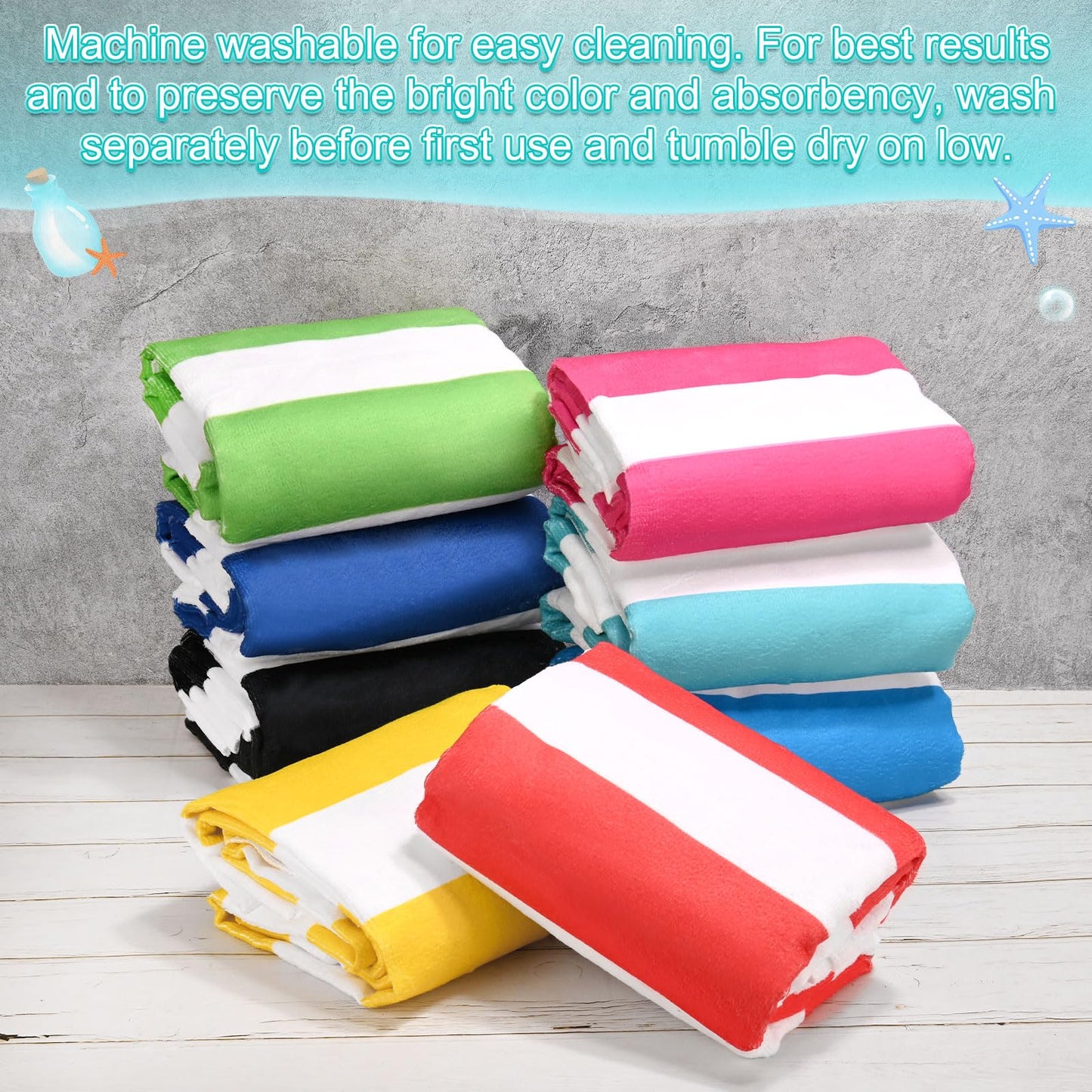 M METERXITY 1-Set Large Stripe Beach Towels 30x60in Black/Navy Blue