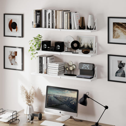 CASSA Wall Mounted Floating Book Shelves for Wall Set of 3, Shelf Bookshelf for Bedroom Living Room Office Bathroom Kitchen Rustic Wood with Metal