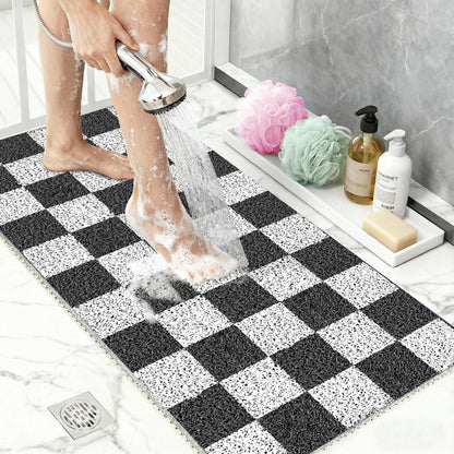 Non Slip Checkered Shower Mats 40x80CM, PVC Loofah Bath Mat for Inside Shower, Quick Dry Soft Bath Mat for Bathroom Floor