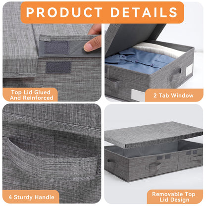 Dntorx 2 Pack 50L Under Bed Storage Boxes with Lids, Foldable, Grey
