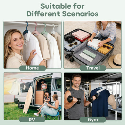 Minicoco Foldable Clothes Hangers with Clips, 4 Pack Space Saving Lightweight Travel Hangers, Strong Portable Folding Coat Hangers for Cruise