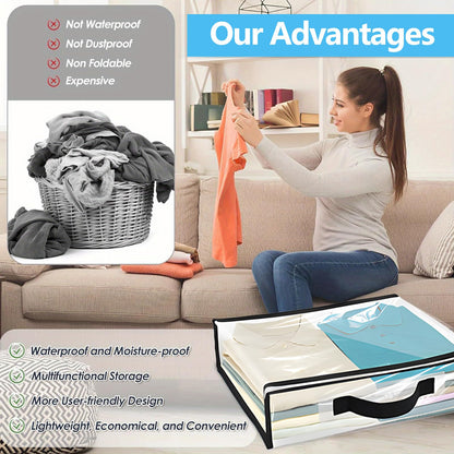 Clear Clothes Storage Bag with Zipper - 6Pcs Foldable Clothes Storage Boxes Wardrobe Storage Organizer Moving Bags with Reinforced Handle Packing