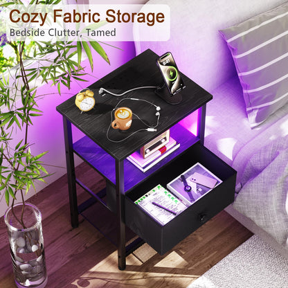 LOAKEKEL Bedside Table, Side Table with Charging Station, Bed Side Table