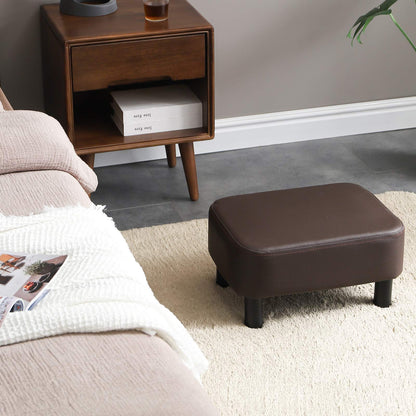 IBUYKE 16.54" Small Footstool PU Leather Ottoman Footrest Modern Home Living Room Bedroom Rectangular Stool, with Padded Seat Pine Wood Legs