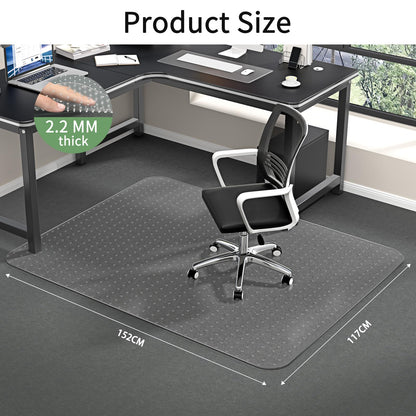 WASJOYE Carpet Chair Mat Large Chair Mat 117 x 152cm Non-slip 2.2mm Thick PVC Transparent Carpet Floor Protector Mat for Home and Office Low Pile