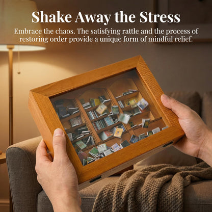 Vurixfo Anxiety Bookshelf, Wood Mini Bookshelf with 200 Pcs Mini Brands Books Shake Away Your Anxiety Miniature Book Display Shelf Stress Relief