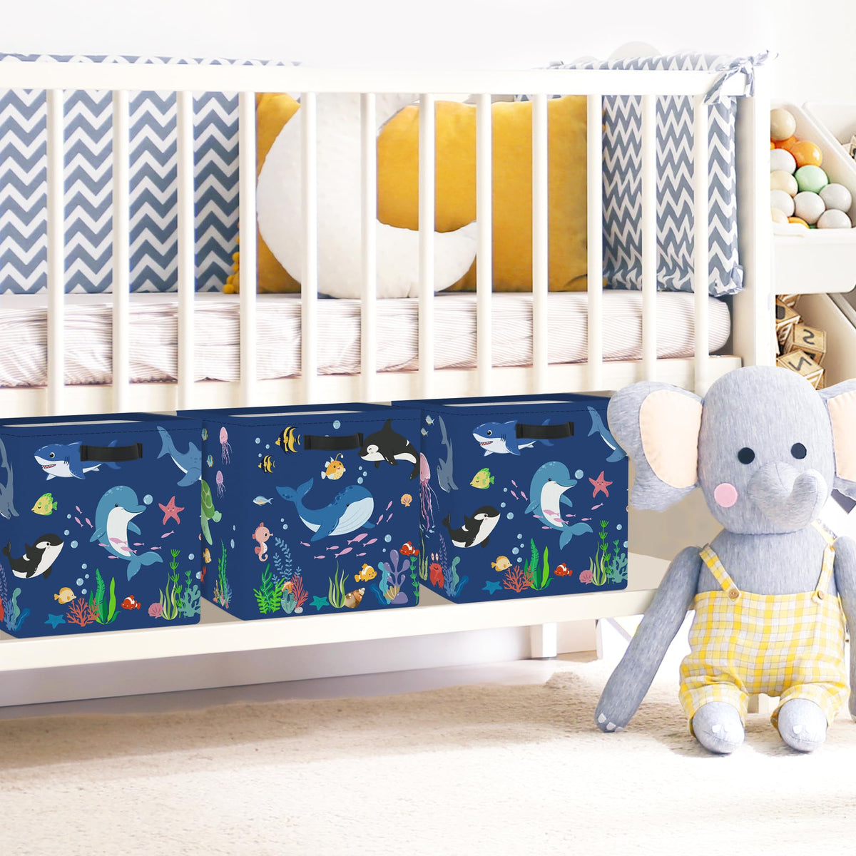Clastyle 3 pcs Ocean Animals Cube Storage Boxes for Shelves Kallax Boxes