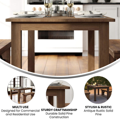 Flash Furniture HERCULES 60" x 38" Rectangular Antique Rustic Solid Pine Farm Dining Table