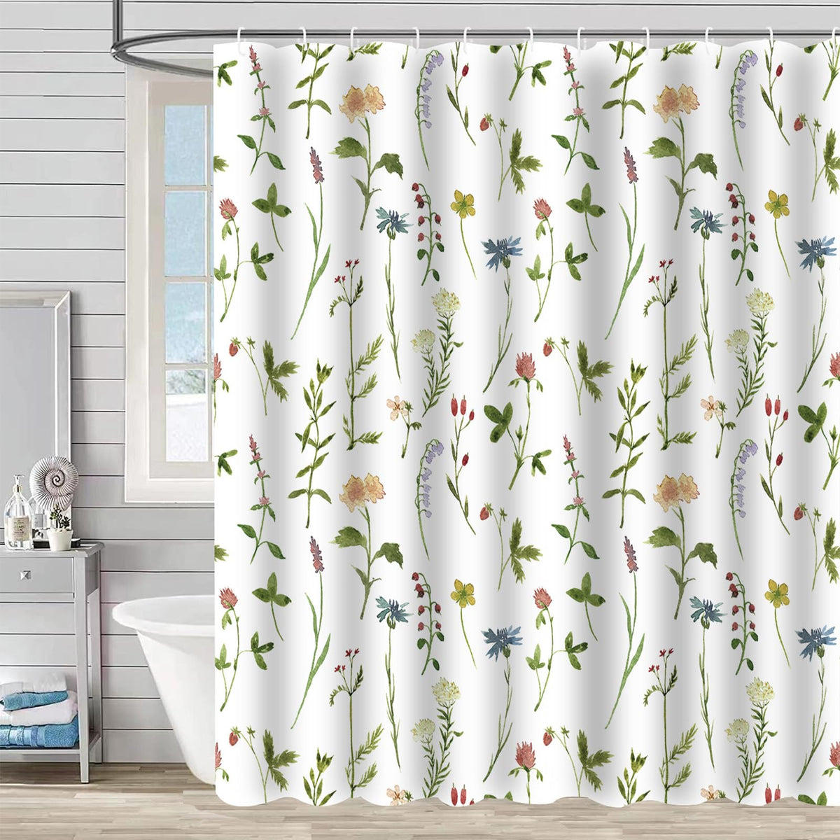 FAIRYGATE Bathroom Curtains Shower 180x180cm Spring Flower Shower Curtain Summer Curtain Artwork Print Polyester Waterproof Material Home Bathtub