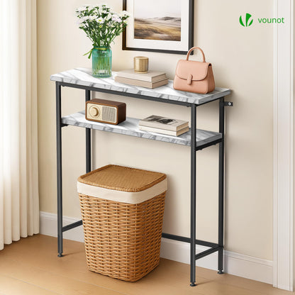 VOUNOT® Narrow Console Table, 2- Tier Slim Metal Frame Entryway Table, Small Sofa Side Table with Storage Shelf for Hallway, Living Room or Bedroom