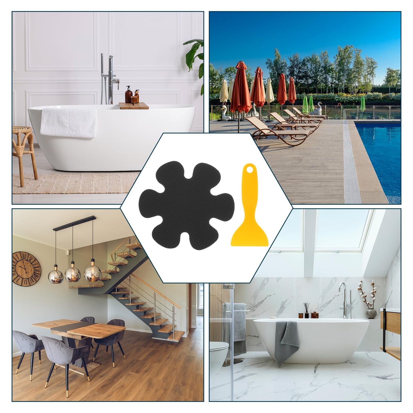 sourcing map 20pcs Non-Slip Bathtub Stickers, Anti Slip Shower Stickers Showers Treads Bright Flowers Appliques with Scraper for Bath Tub Shower
