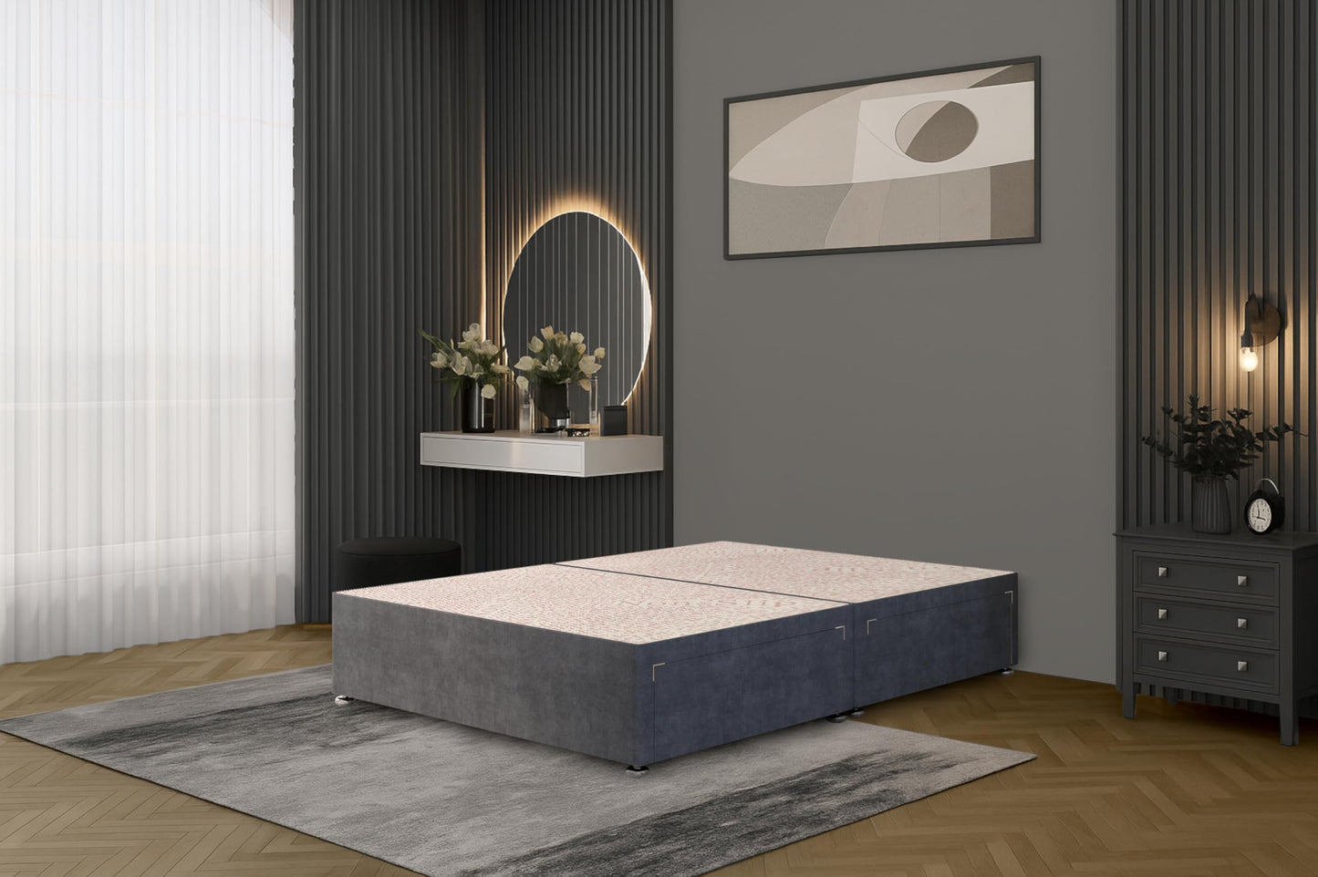 Bed Centre Flexby Divan Bed Base Only with 2 Drawers (Same Side), No Headboard - Available in 3FT, 4FT, 5FT & 6FT