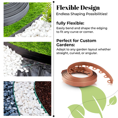 GARDENIX Flexible Plastic Lawn Edging, Weather-Resistant Lawn Edging, Flower Bed Edging, Round, Flower Bed Border, Black, 10 m, 20 Ground Anchors, 10