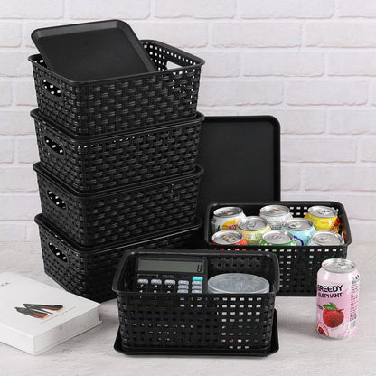 Aninhao Plastic Storage Basket with Lid, Kitchen Cupboard Organiser Baskets, Black, 6-Pack